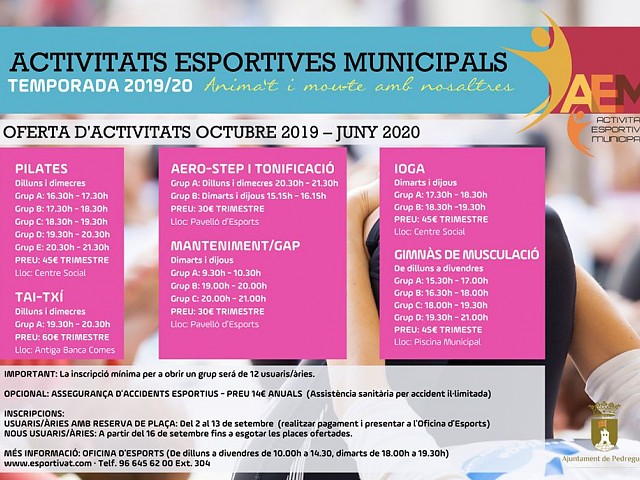 Oferta activitats esportives municipals temporada 19/20